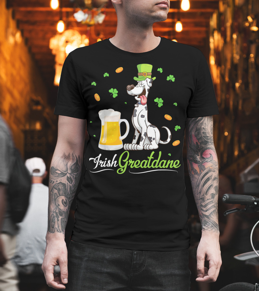Irish Greatdane Leprechaun Shamrocks Beer Mug T-Shirt