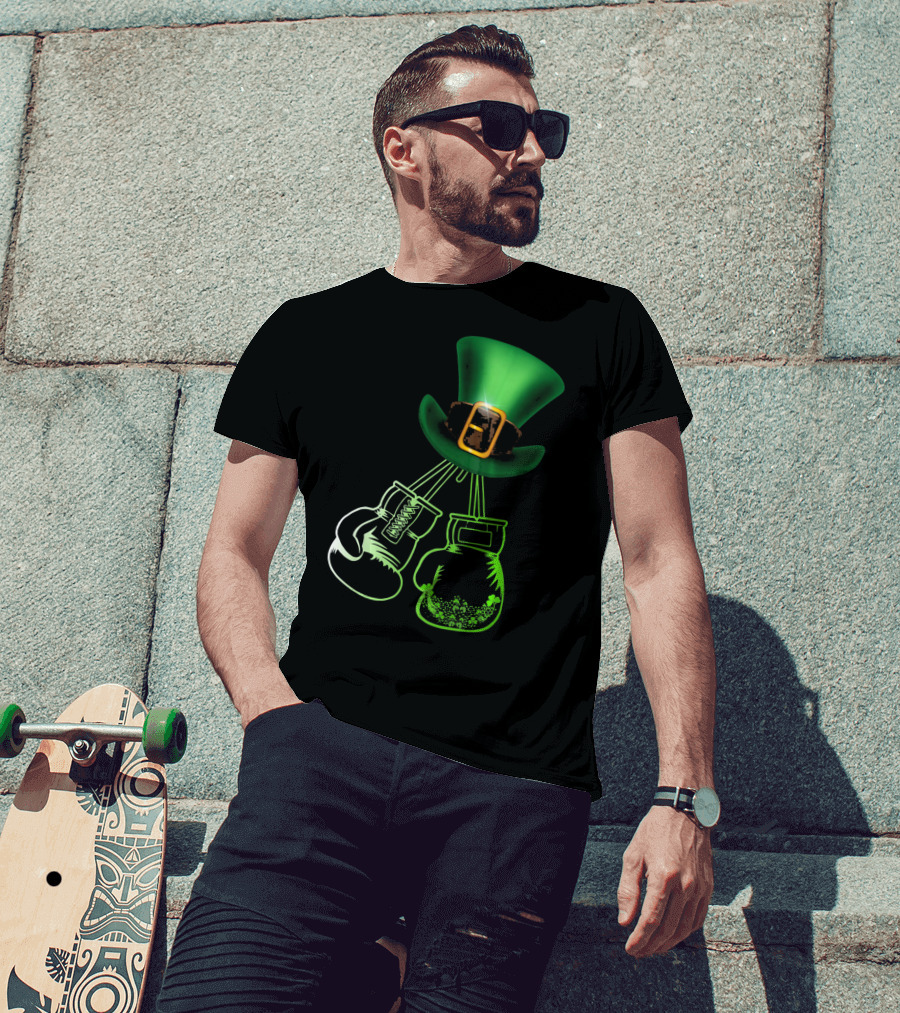 Shamrock Boxing Glove Leprechaun Hat With Green Bowler Buckle T-Shirt