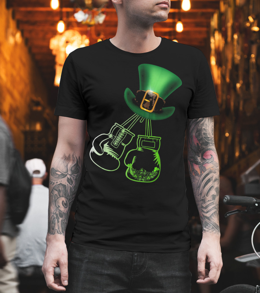 Shamrock Boxing Glove Leprechaun Hat with Green Bowler Buckle T-Shirt