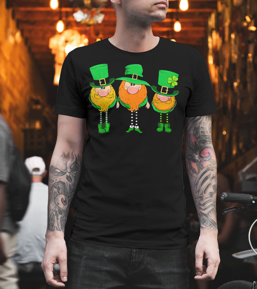 Irish Leprechaun Gnomes in Green Hats with Shamrock T-Shirt