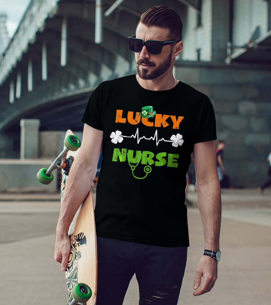 Lucky Nurse Shamrock Heartbeat Stethoscope Hat T-Shirt