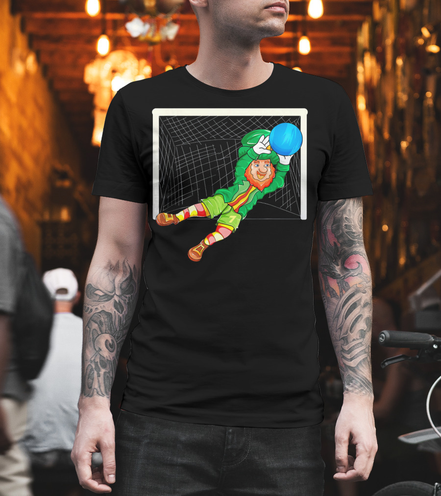 Football Soccer Keeper Leprechaun St Patrick's Goal Save T-Shirt
