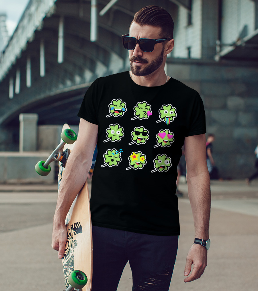 Shamrock Emoji Faces Funny St Patricks Day T-Shirt
