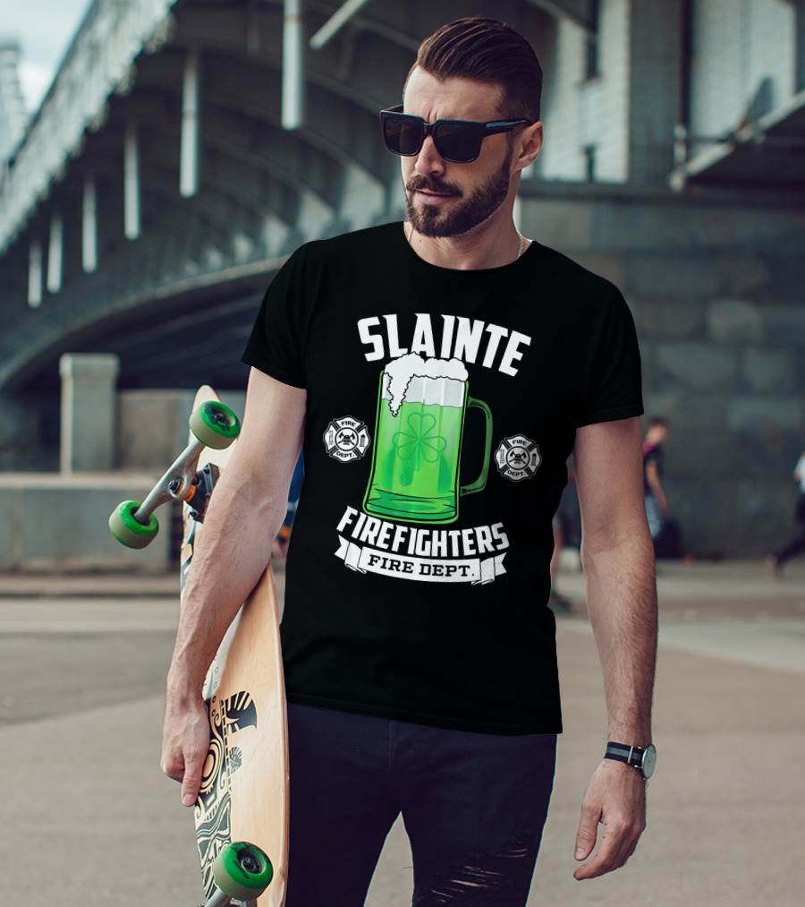 Slainte Shamrock Beer Firefighters Fire Dept T-Shirt