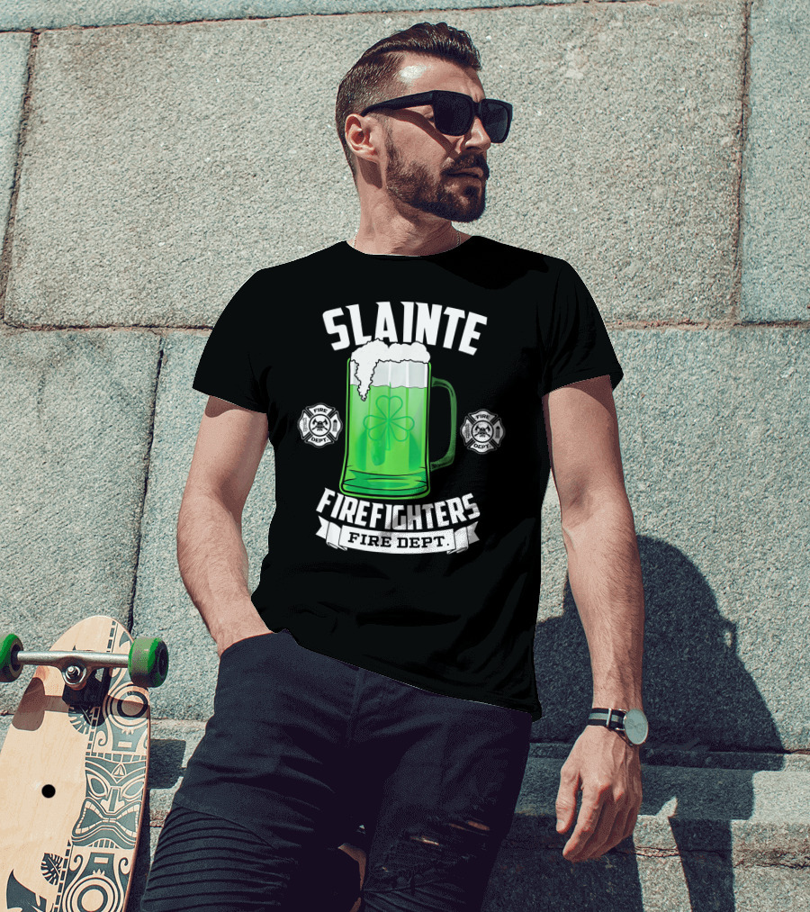 Slainte Shamrock Beer Firefighters Fire Dept T-Shirt