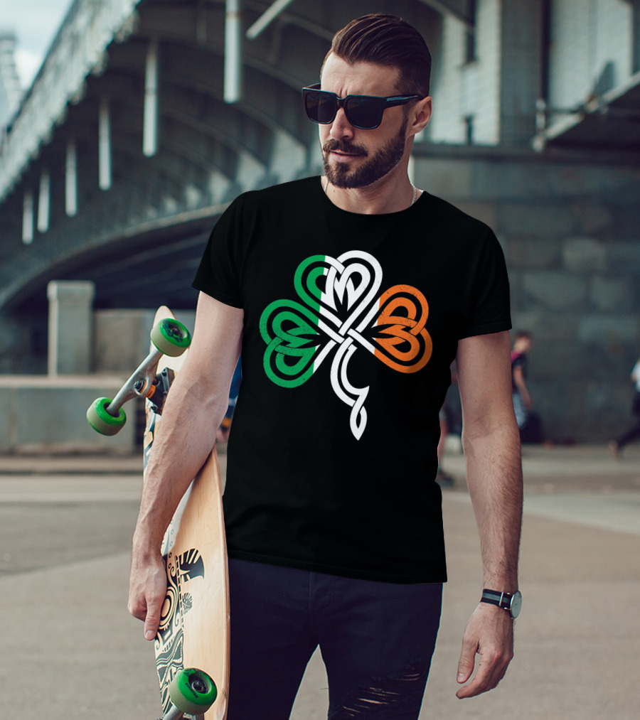 Celtic Knot Shamrock With Irish Flag Colors T-Shirt