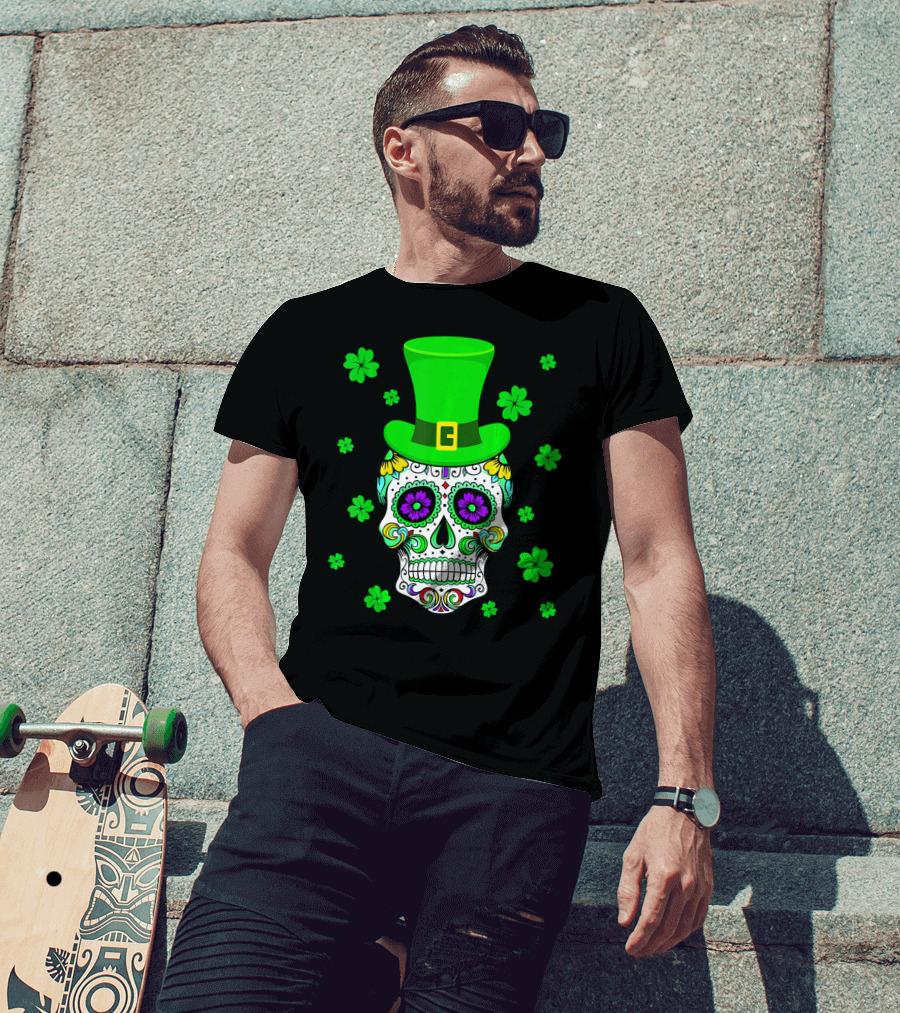 Leprechaun Sugar Skull Shamrock St Patrick's Day T-Shirt