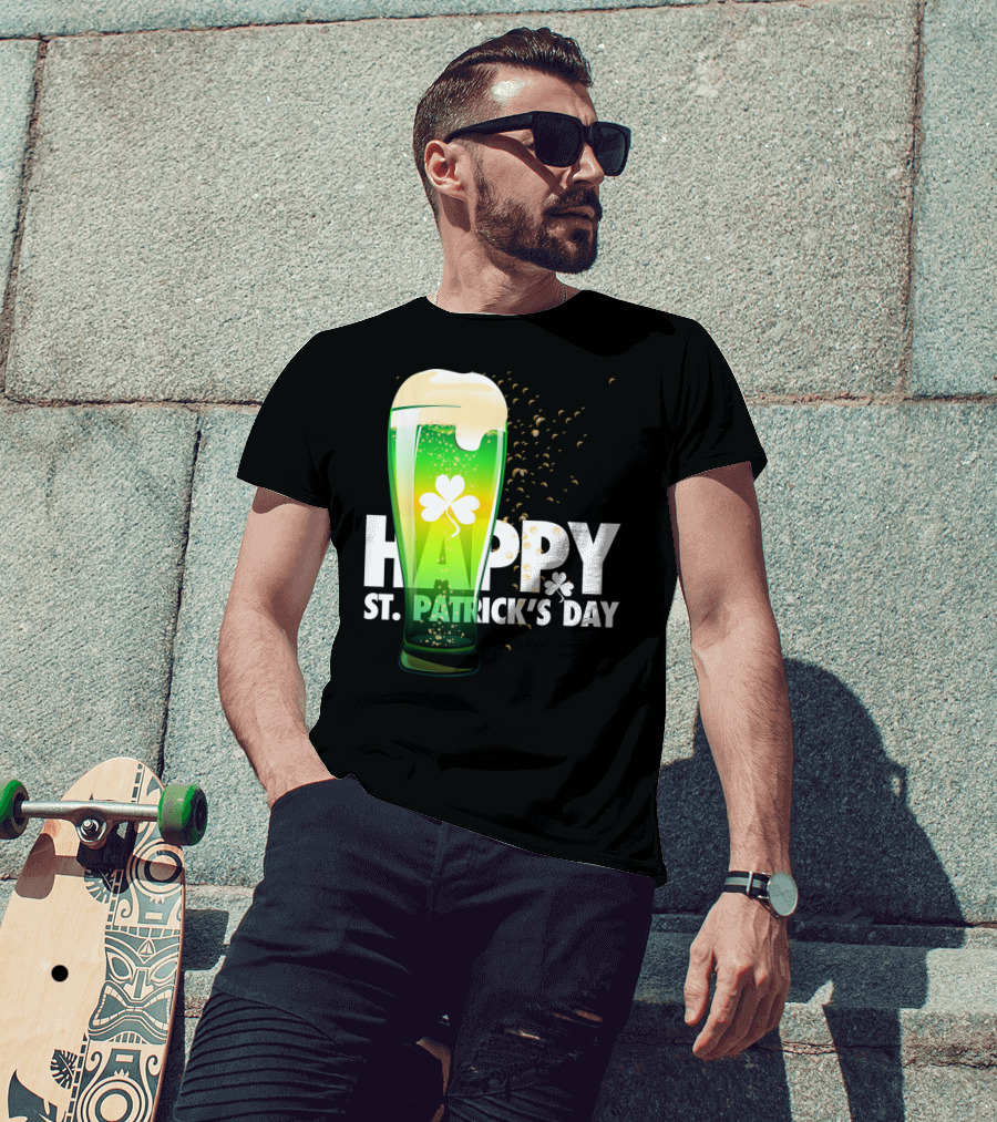 Happy St. Patrick's Day Irish Green Beer With Shamrock Bubbles T-Shirt