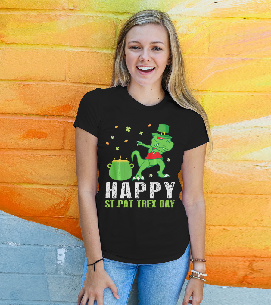 Hap St. Pat T-Rex Day Dinosaur Leprechaun Dab Spot Of Gold T-Shirt