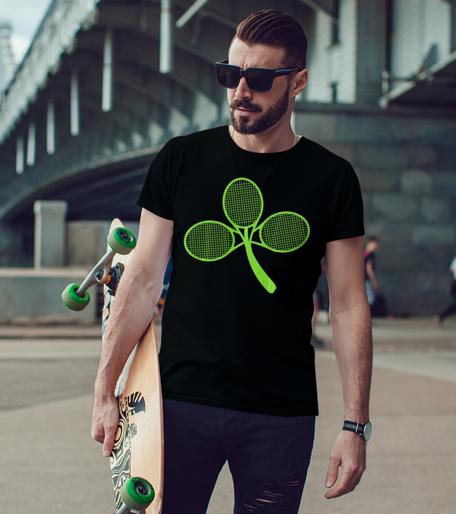 Tennis Shamrock Irish St Pattys Sports Racquet Clover T-Shirt