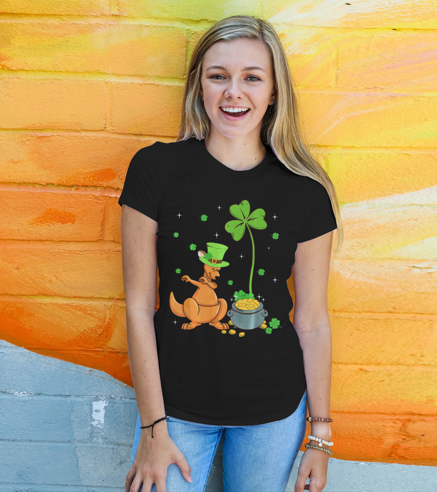 Shamrock Leprechaun Kangaroo Pot Of Gold St Patricks T-Shirt