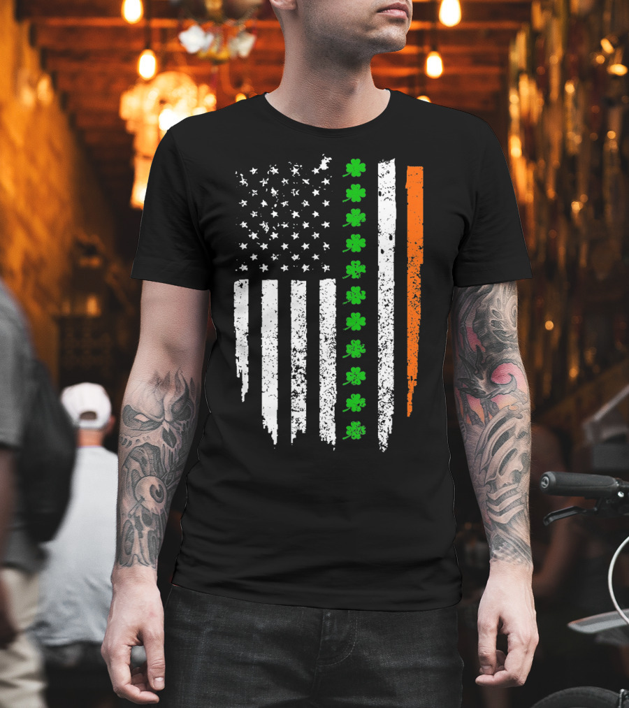 Retro Vintage Irish American Flag with Shamrocks T-Shirt