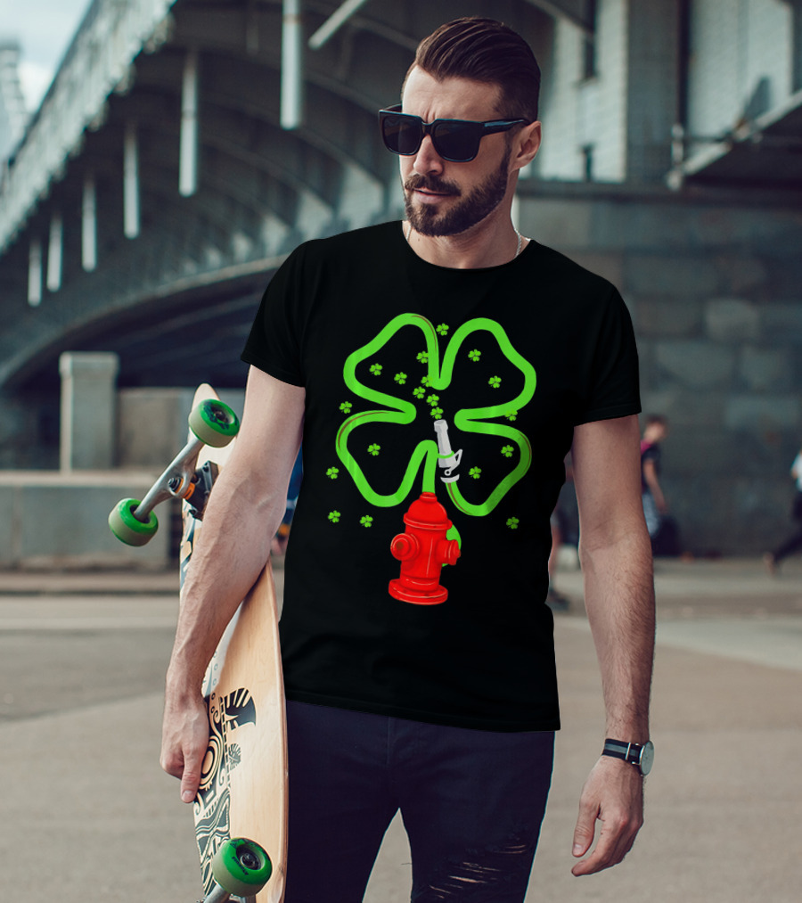 Fire Fighter Shamrock St Patrick Day Hydrant Clover T-Shirt