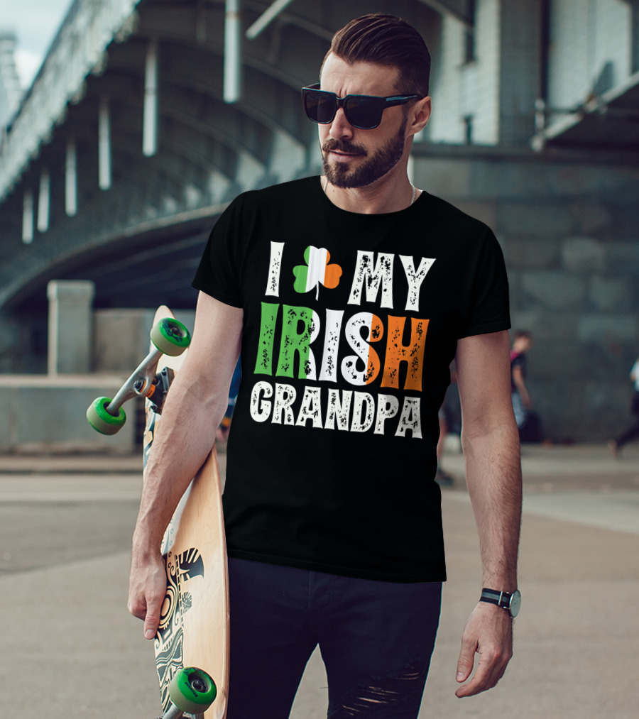 I Love My Irish Grandpa Shamrock Icon Green White Orange T-Shirt