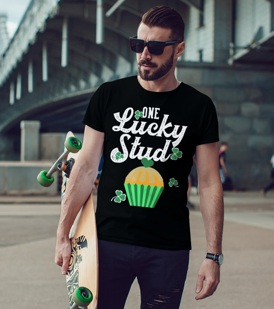 One Lucky Stud St. Patrick's Day Cupcake With Shamrocks T-Shirt