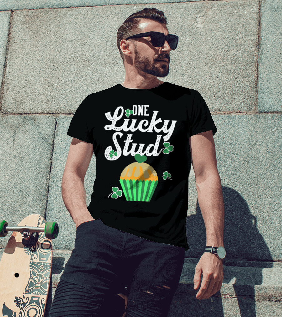 One Lucky Stud St. Patrick's Day Cupcake With Shamrocks T-Shirt