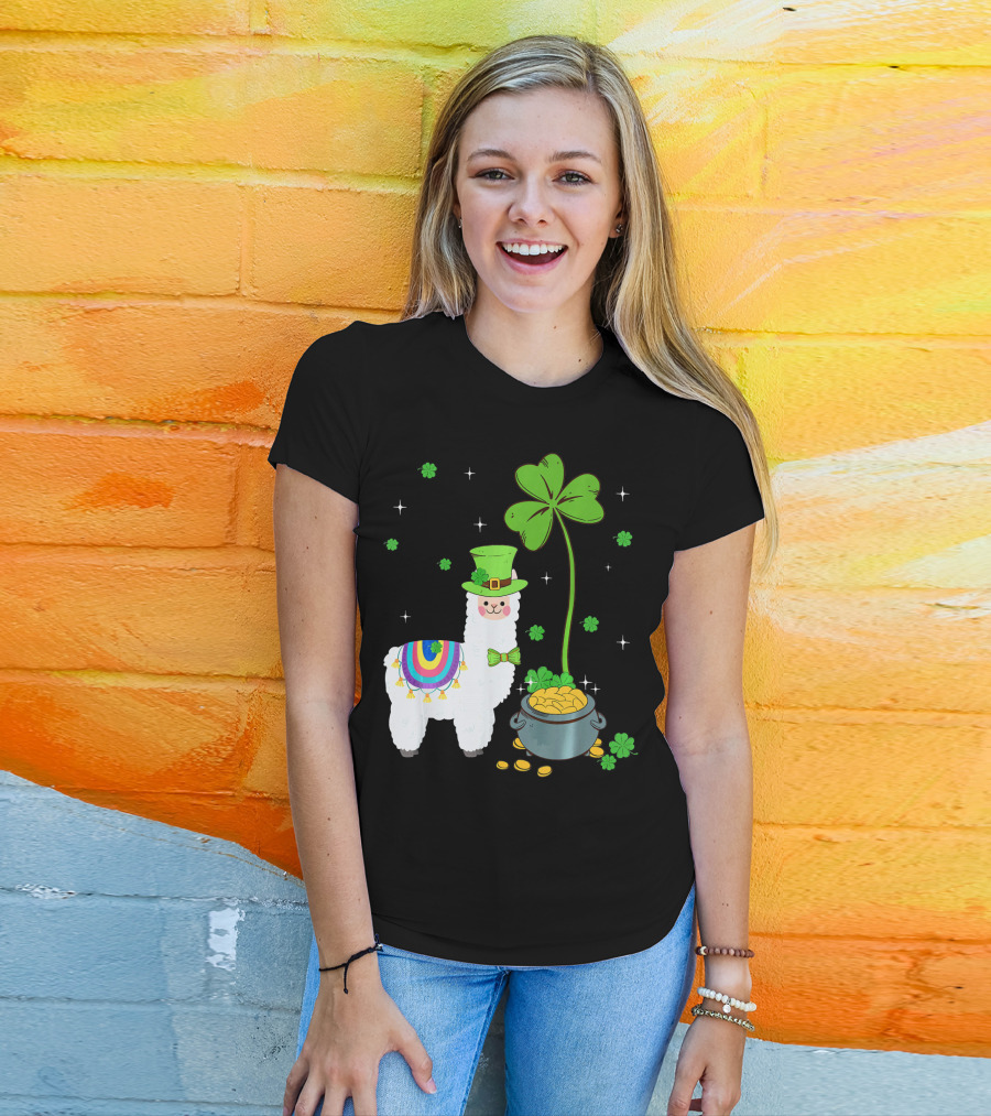 Shamrock Llama Leprechaun Pot Of Gold St Patricks T-Shirt