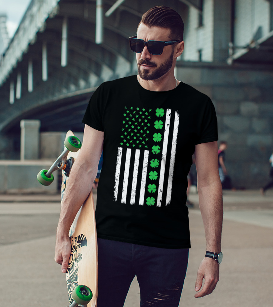 St Patricks Day Irish American Flag Clover T-Shirt