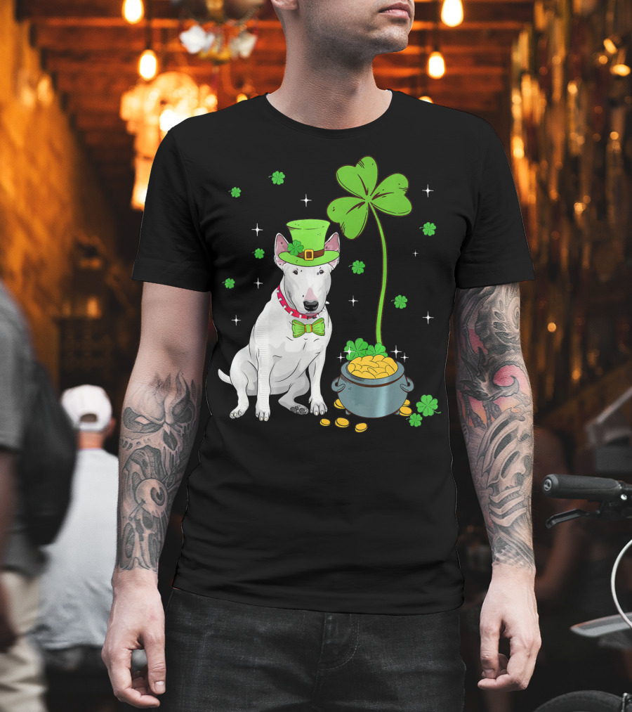 Shamrock Leprechaun Bull Terrier Pot of Gold and Clover T-Shirt