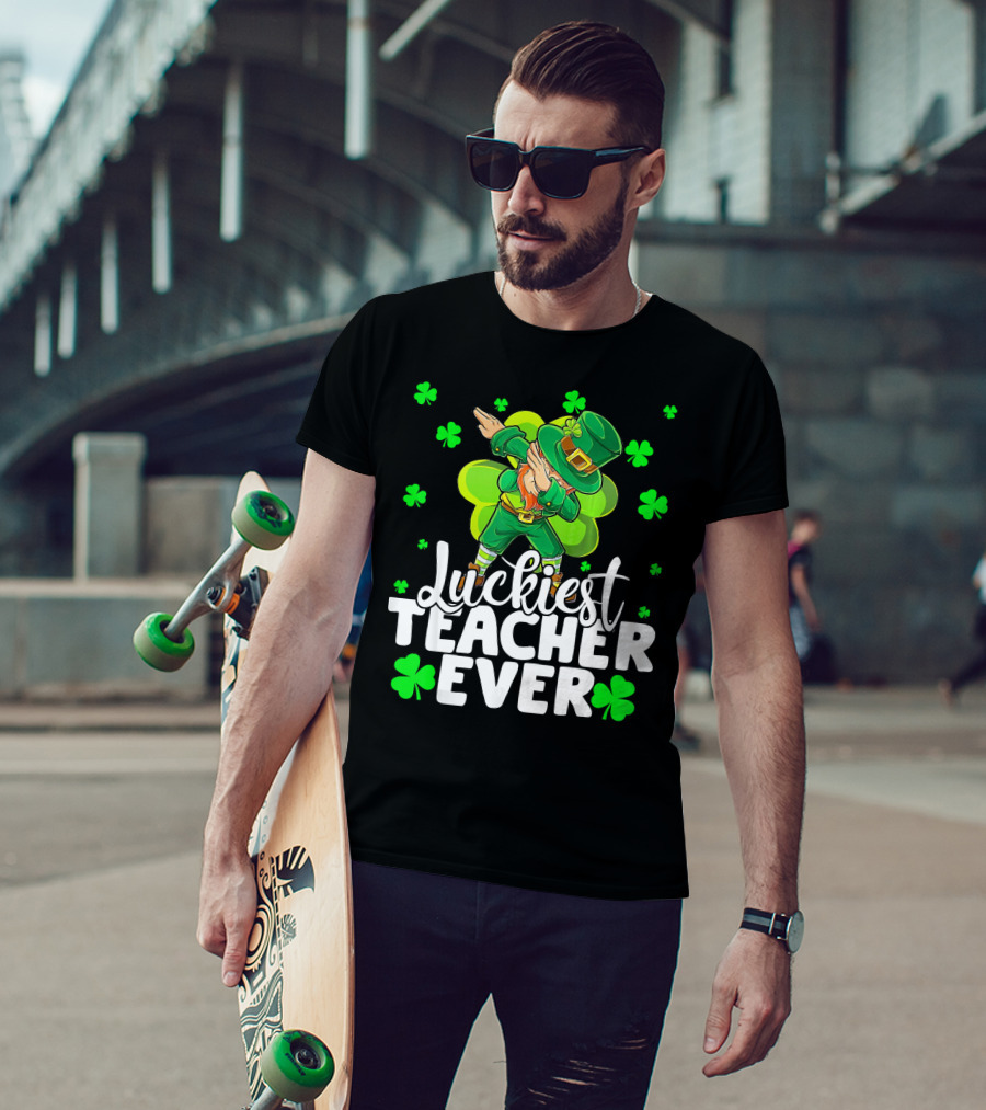 Luckiest Teacher Ever Leprechaun Dabbing With Shamrocks T-Shirt