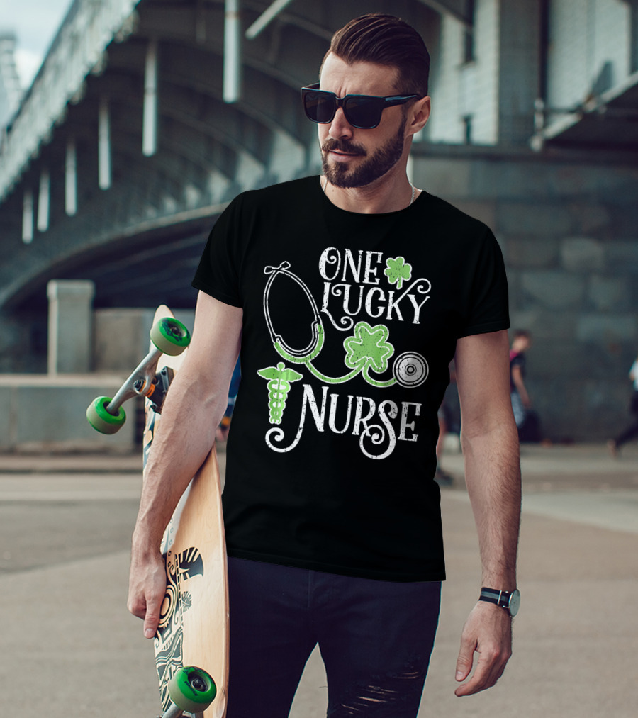 One Lucky Nurse Stethoscope Shamrock Caduceus St Patricks Day T-Shirt