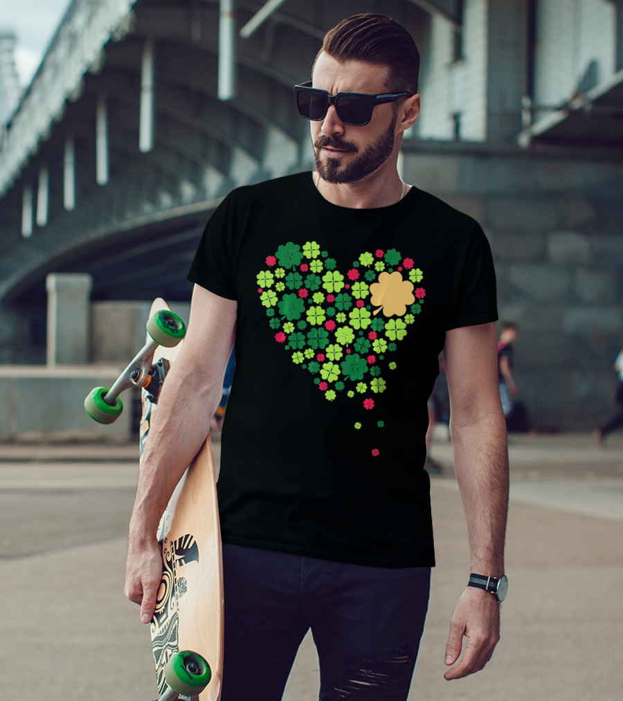 Cute Heart Of Four Leaf Clovers St Patrick's Day Lucky T-Shirt