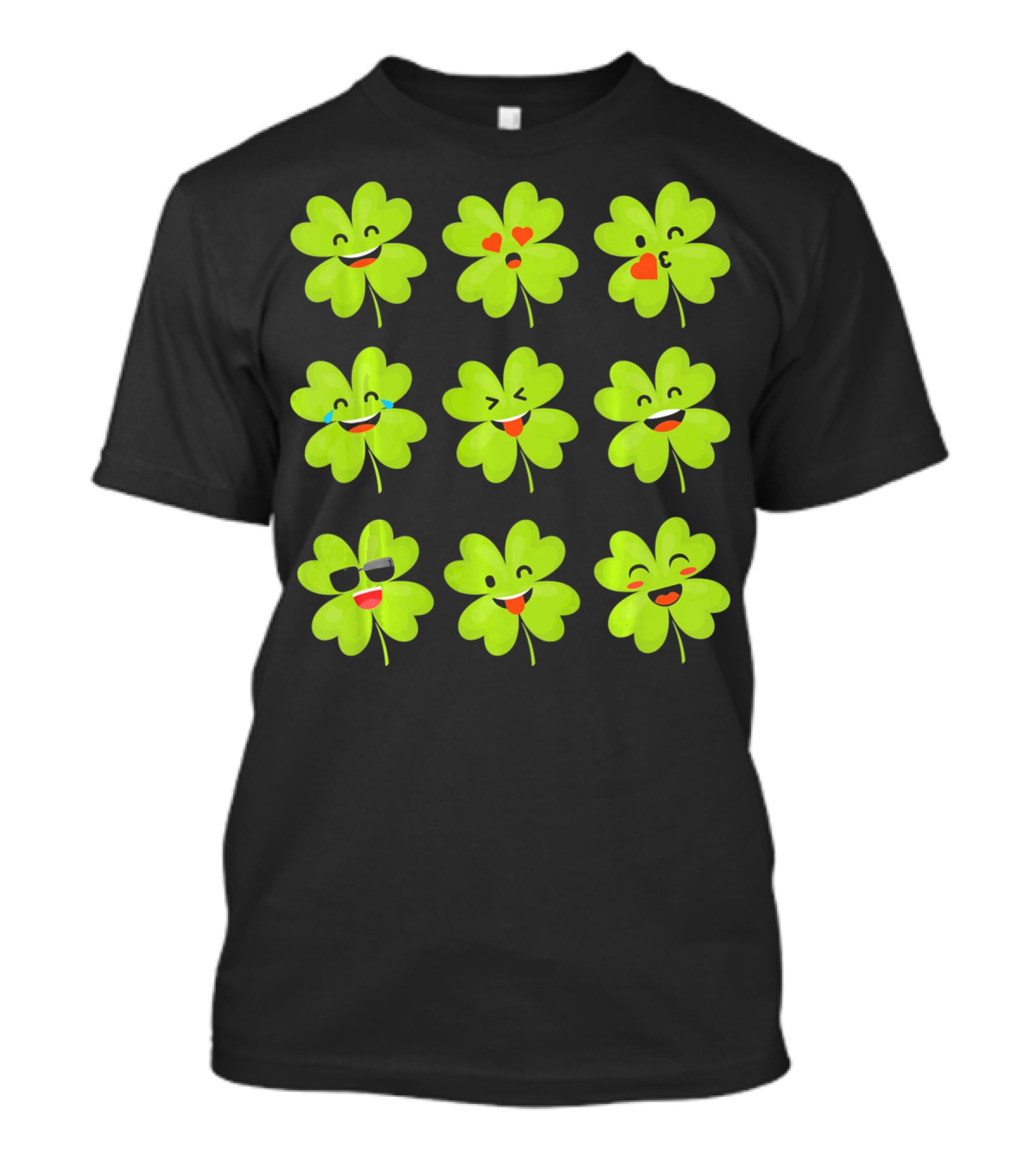 Four Leaf Clover Emojis Funny Saint Patrick's Day Smiley Faces T-Shirt