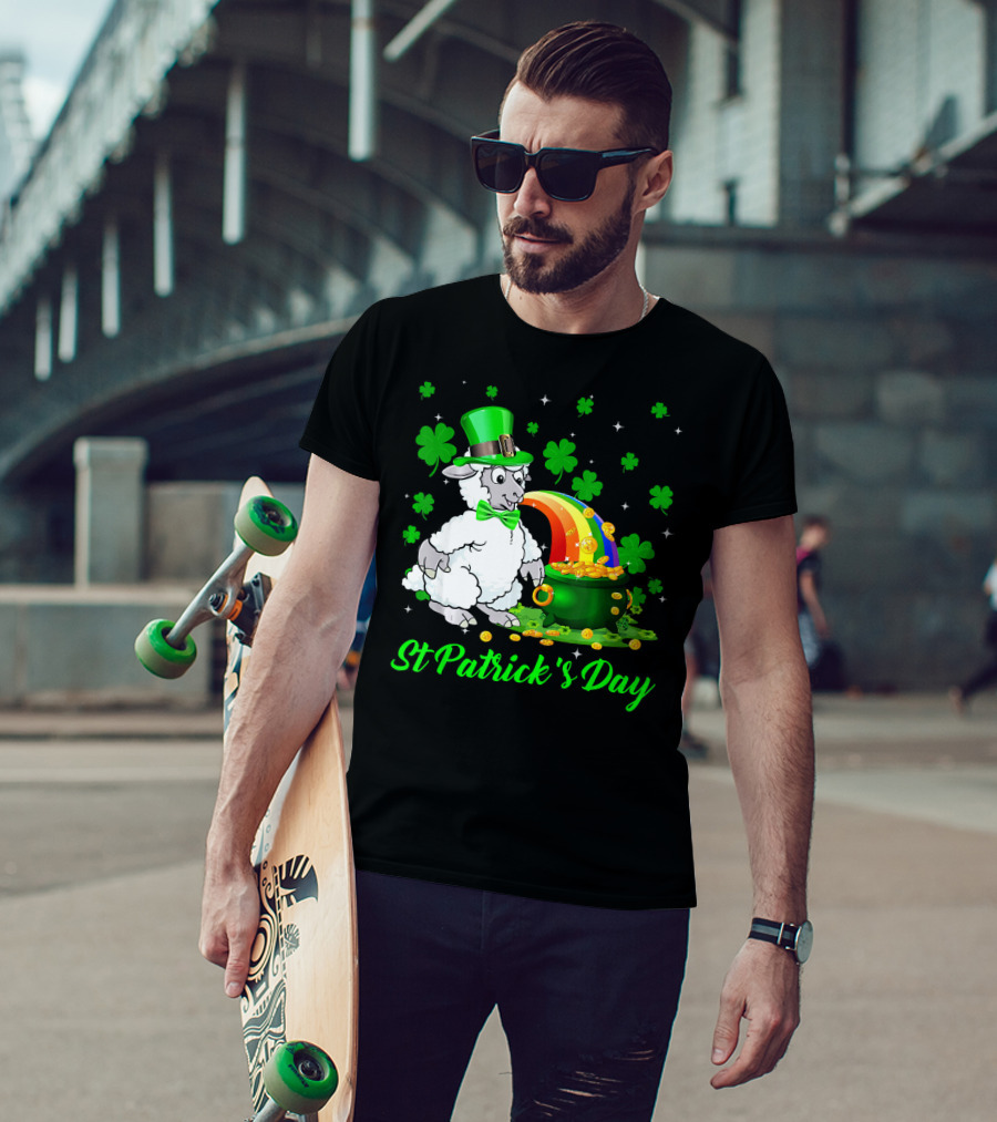 St Patrick's Day Leprechaun Sheep Shamrock Rainbow Pot Of Gold T-Shirt