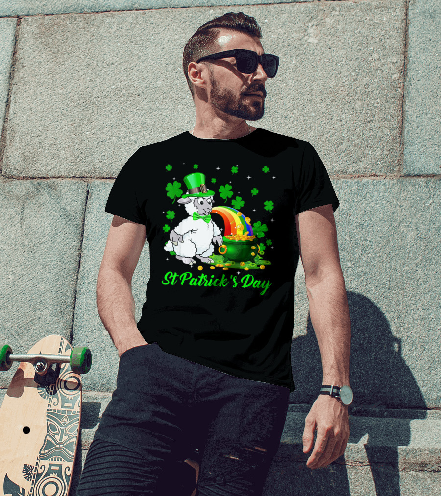 St Patrick's Day Leprechaun Sheep Shamrock Rainbow Pot Of Gold T-Shirt