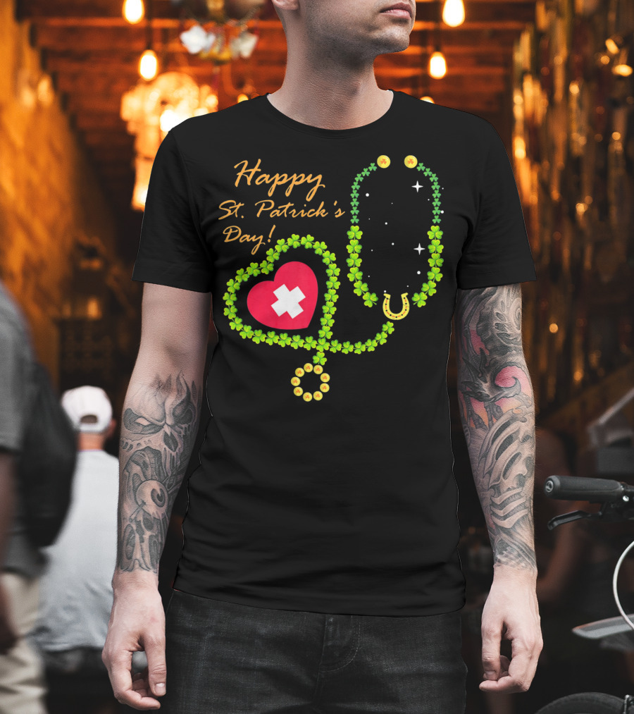Happy St. Patrick's Day Shamrock Stethoscope Nurse T-Shirt