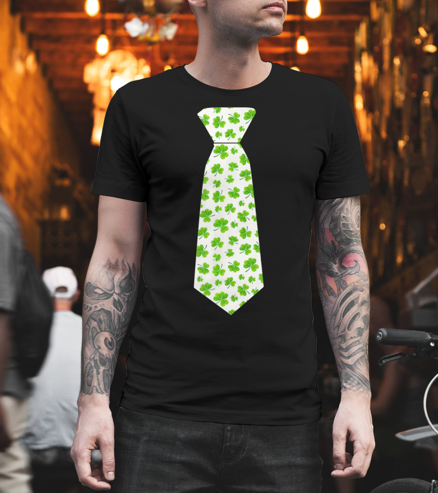 St Patricks Day Irish Shamrock Tie Pattern White Background T-Shirt