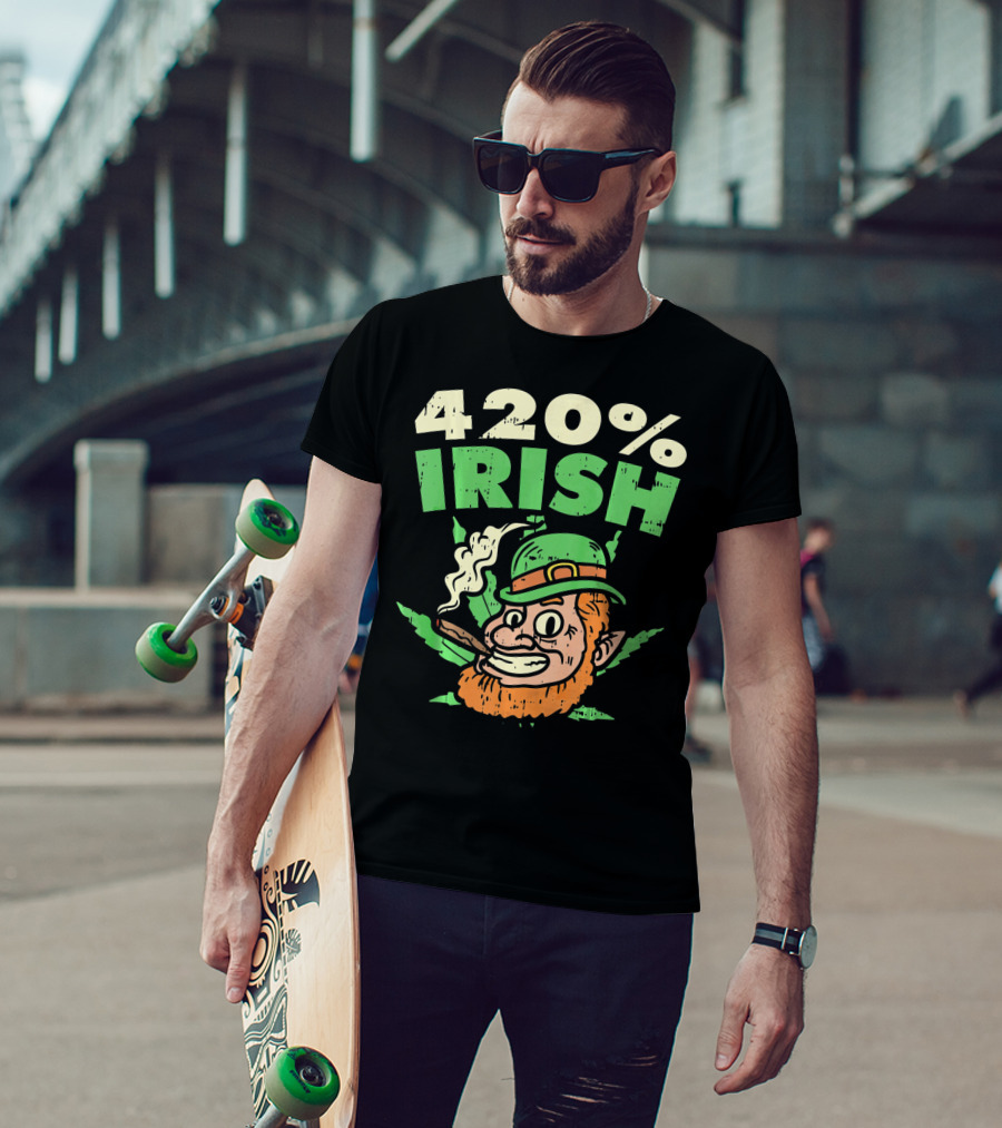 Funny St Patricks Day 420% Irish Weed Smoking Leprechaun T-Shirt