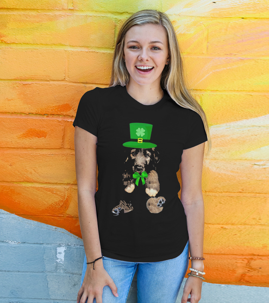 Irish Wolfhound Puppy With Leprechaun Hat And Shamrock Bow For St. Patrick's Day T-Shirt