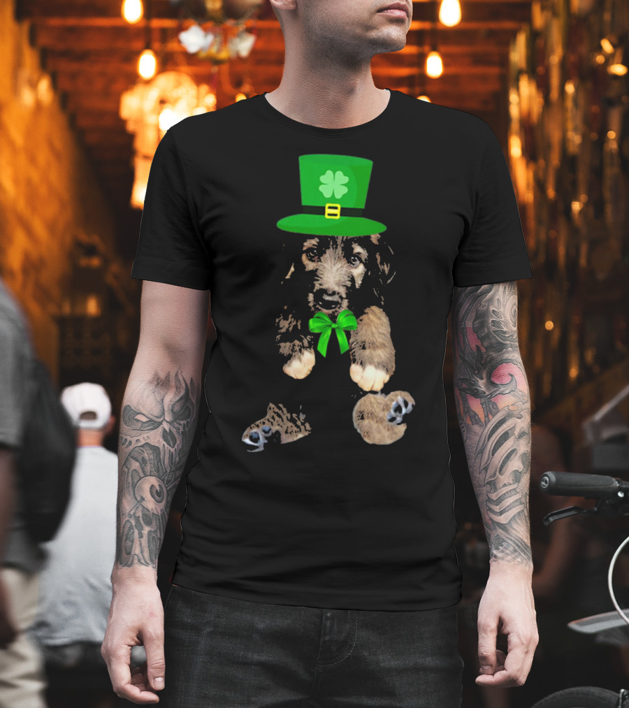 Irish Wolfhound Puppy With Leprechaun Hat And Shamrock Bow For St. Patrick's Day T-Shirt