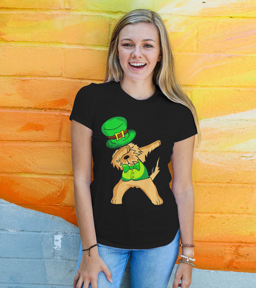 Dabbing Leprechaun Kids Irish Terrier St. Patrick's Day Dog Bow Tie T-Shirt