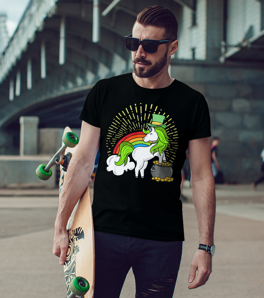 St Patricks Day Unicorn Shamrock Rainbow Pot Of Gold T-Shirt