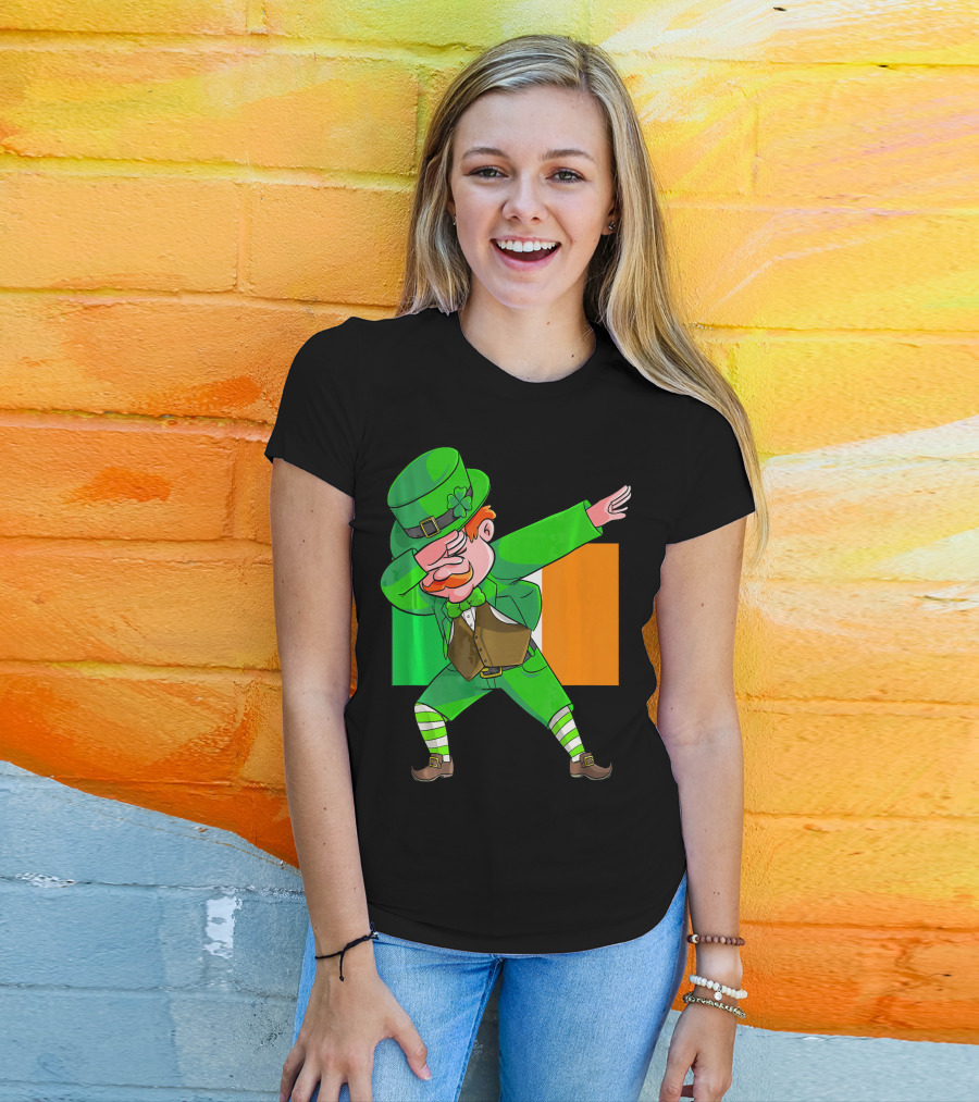 Dabbing Leprechaun Ireland Flag St. Patrick's Day Fun T-Shirt