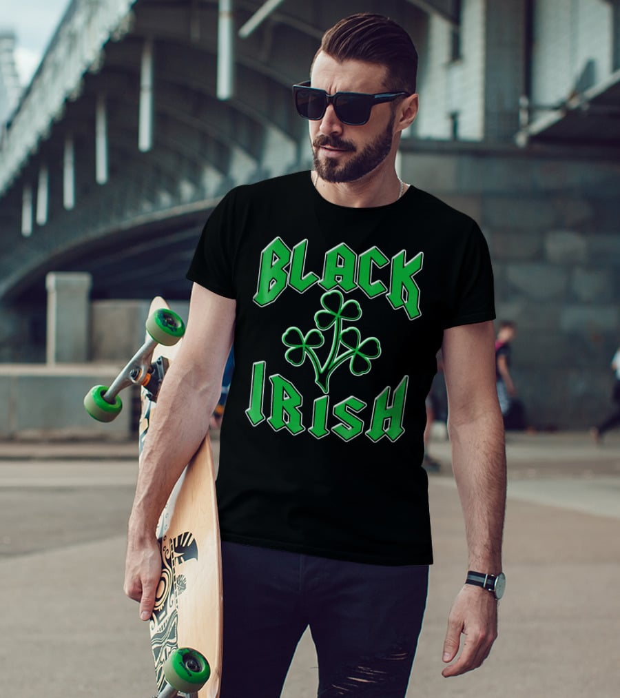 Black Irish Shamrock St Pats Day T-Shirt