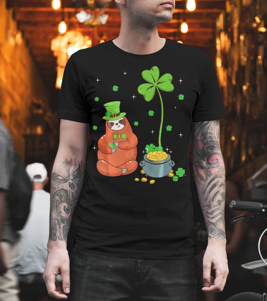 Shamrock Leprechaun Sloth Pot Of Gold St Patricks T-Shirt