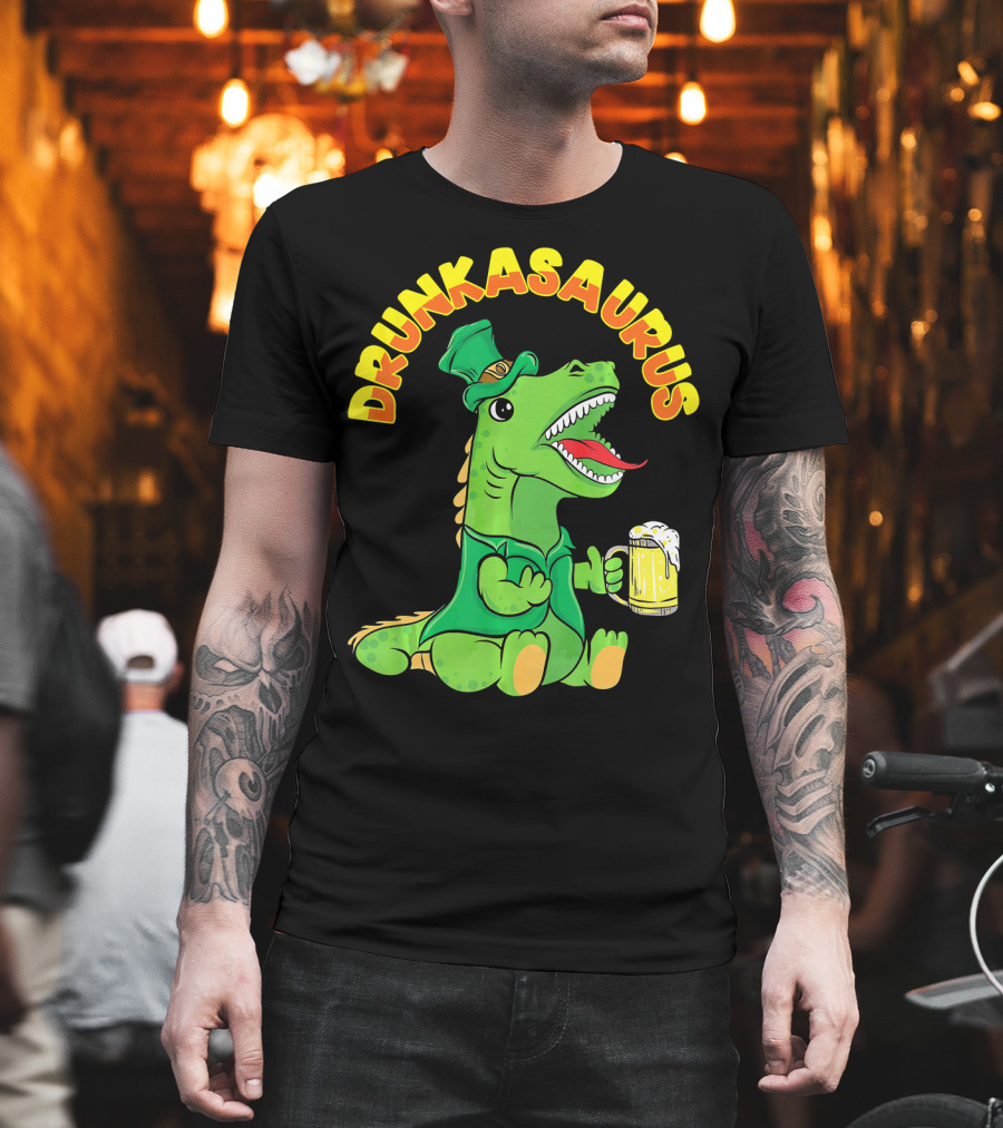 Drunkasaurus Leprechaun Dinosaur With Beer Drink T-Shirt