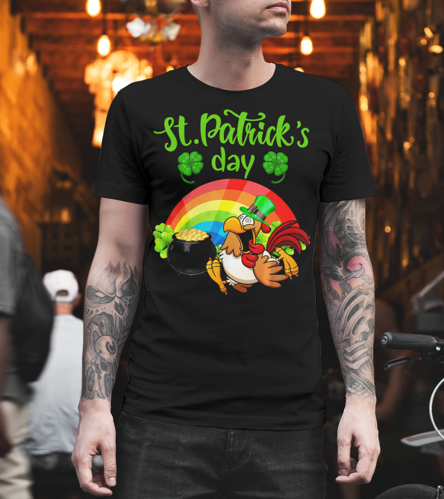 St. Patrick's Day Leprechaun Chicken with Rainbow and Pot of Gold T-Shirt