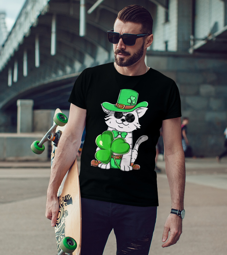 Leprechaun Cat Shamrock Irish St Pat Day Kitty T-Shirt