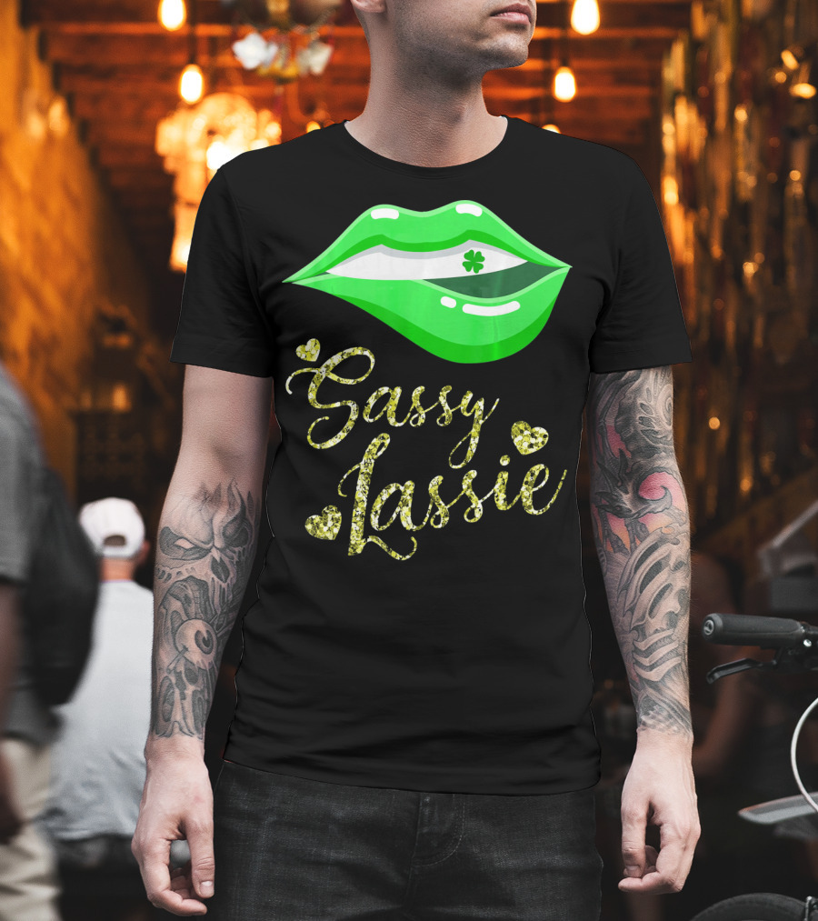 Sassy Lassie St Patricks Day Women Cute Lips Shamrock T-Shirt