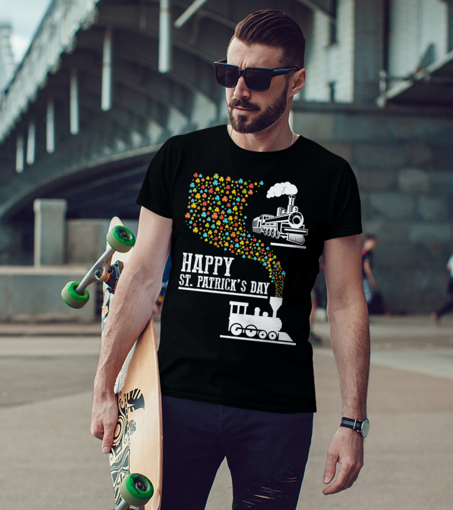 Happy St Patrick's Day Irish Shamrock Train Steam Puff T-Shirt