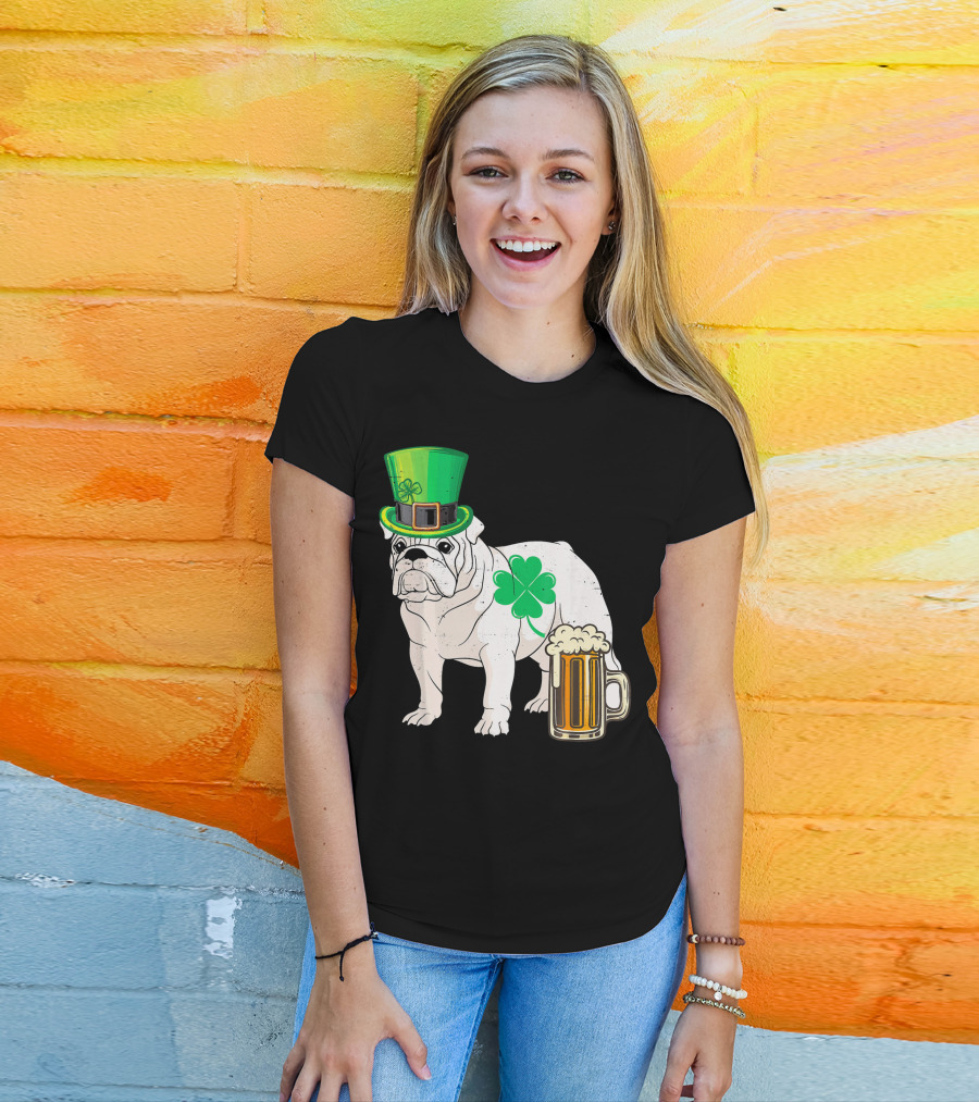 Bulldog Shamrock St Patricks Day Beer Hat T-Shirt