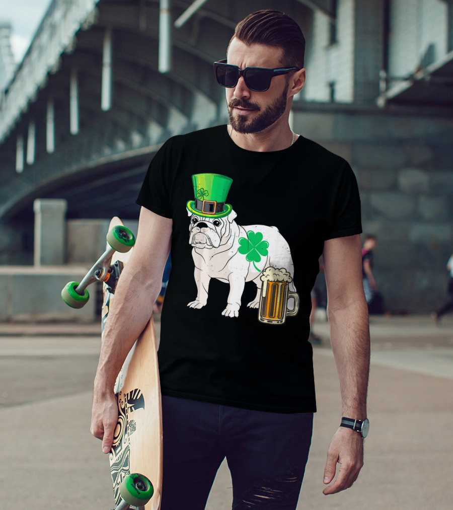 Bulldog Shamrock St Patricks Day Beer Hat T-Shirt