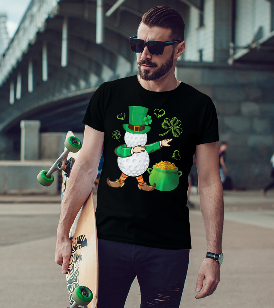 Golf Leprechaun Dabbing With Gold Shamrock And Pot Of Gold T-Shirt