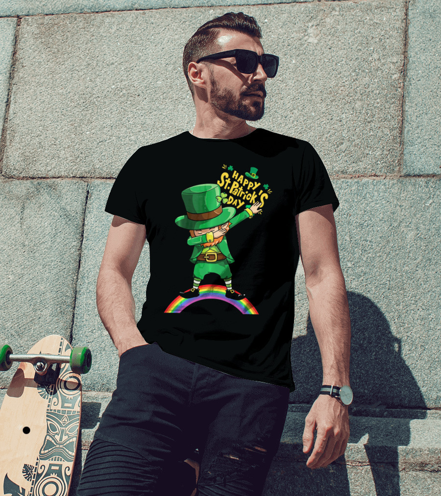Happy St. Patrick's Day Leprechaun Dab On Rainbow T-Shirt