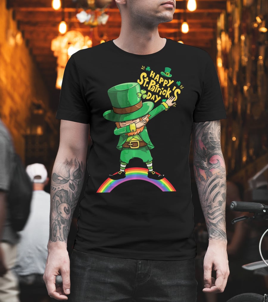 Happy St. Patrick's Day Leprechaun Dab on Rainbow T-Shirt