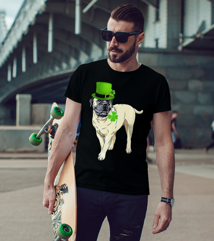 St Patricks Day BullMastiff Dog Irish Shamrock Hat T-Shirt